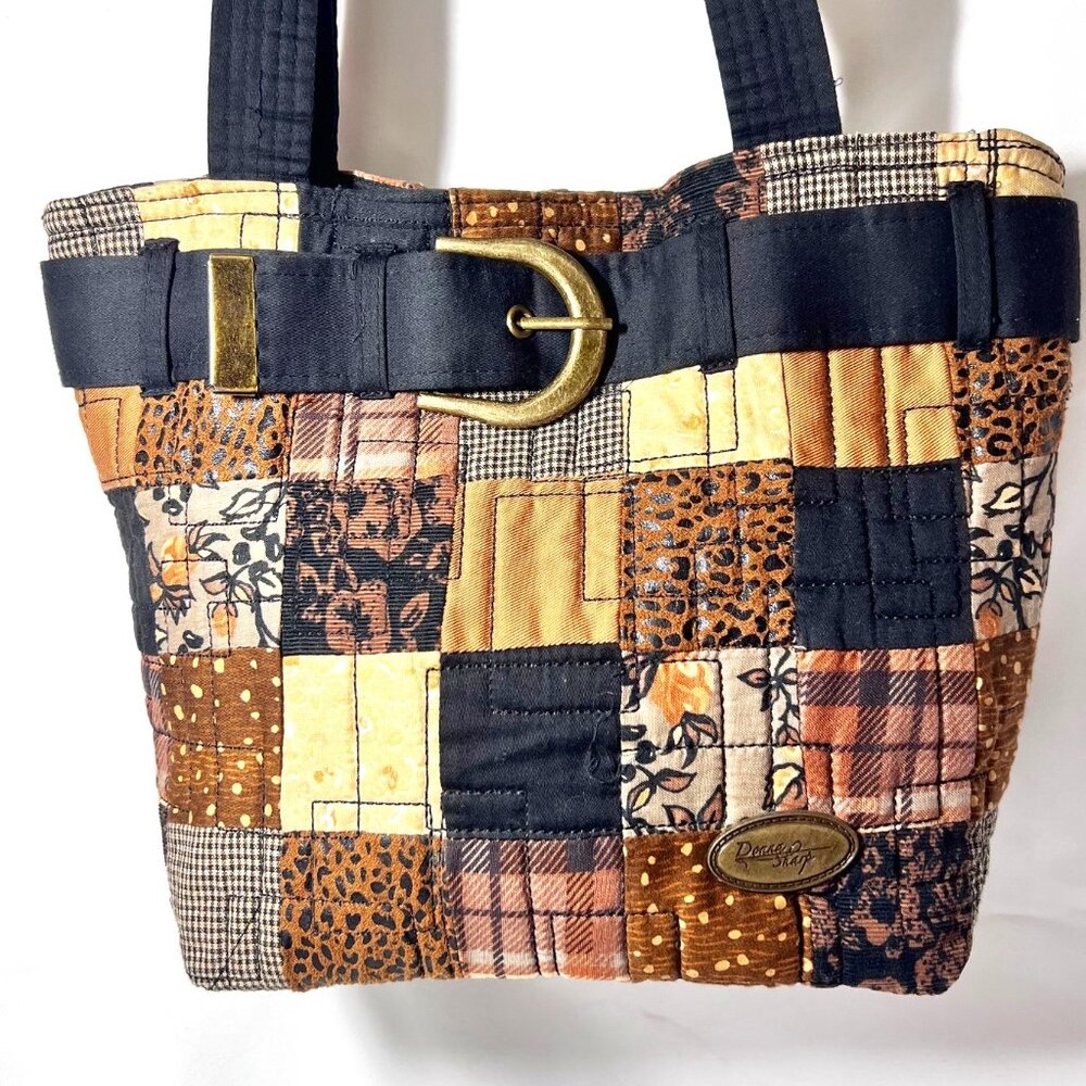 Donna Sharp Quilted Belt Buckle Purse-Brown Mix Medium Shoulder/Tote Purse Bag - Picture 1 of 16